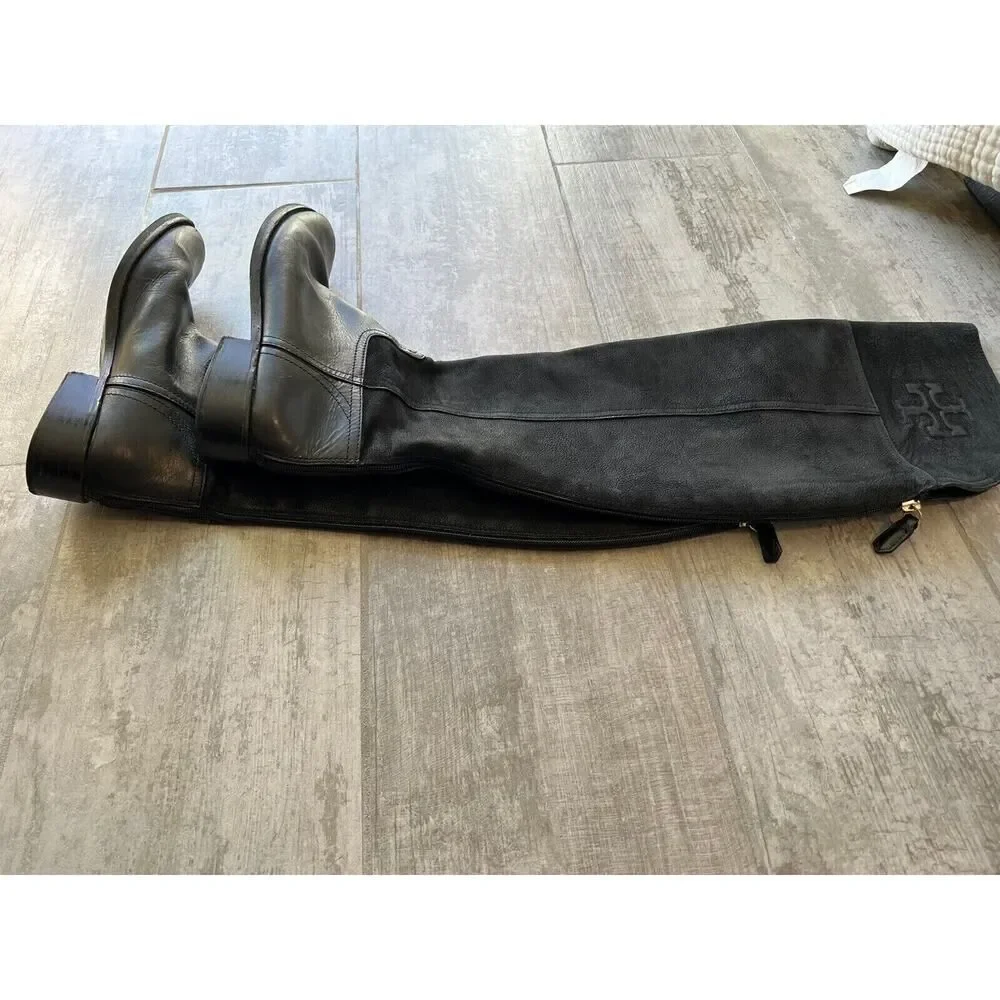 $525 TORY BURCH Black Simone Over The Knee Riding Equestrian Boots Leather 8 M